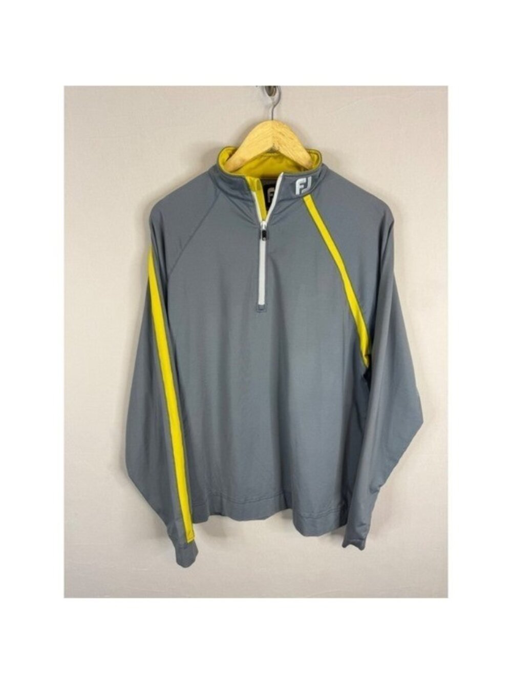 FootJoy Mens M Gray Yellow Quarter Zip Golf Pullover Mock Neck Jacket